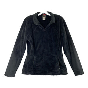Northface Fuzzy Jacket‎ Womens Large Black Soft 1/4 Zip Pullover Kangaroo Pocket